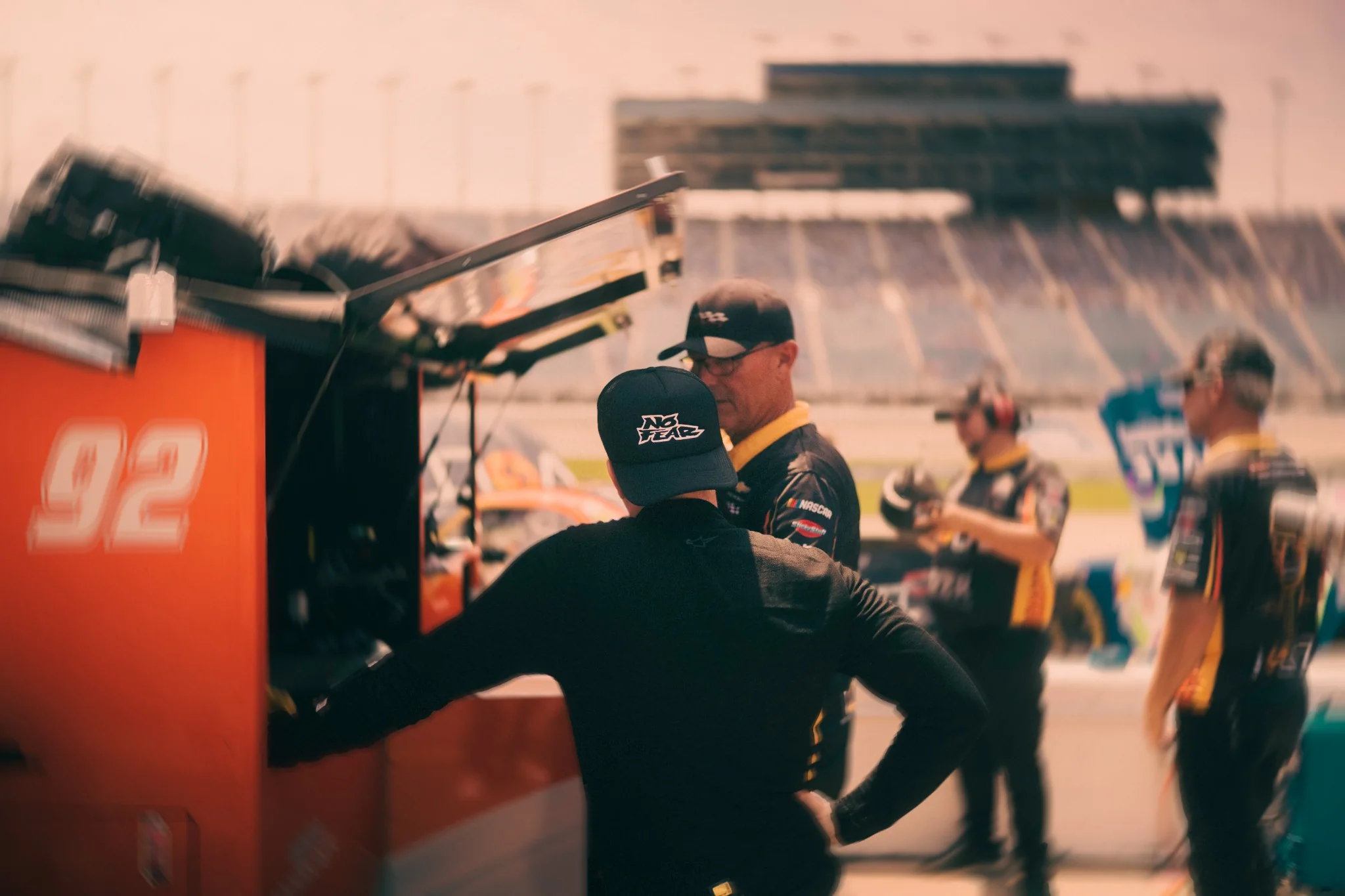 NASCAR crew working on pit road